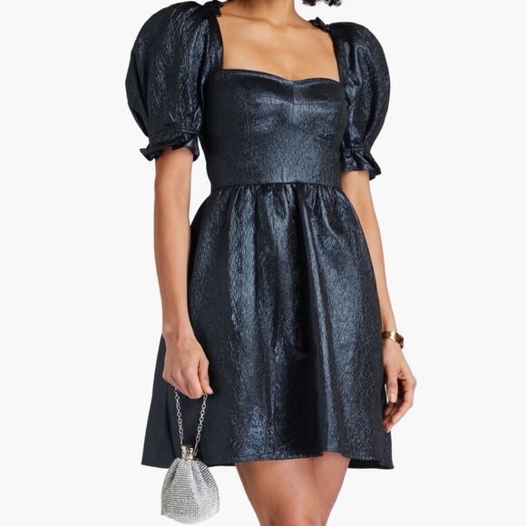 NWT Saloni Size 6 Rachel D Metallic Puff Sleeve Sweetheart Mini A-Line Dress - Picture 1 of 7